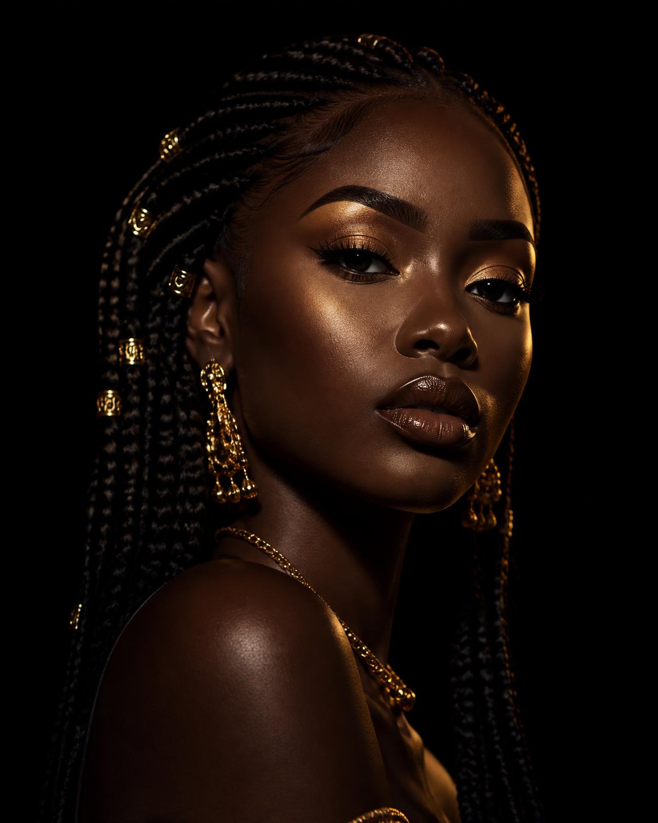 Beauty client with intricate gold-accented braids